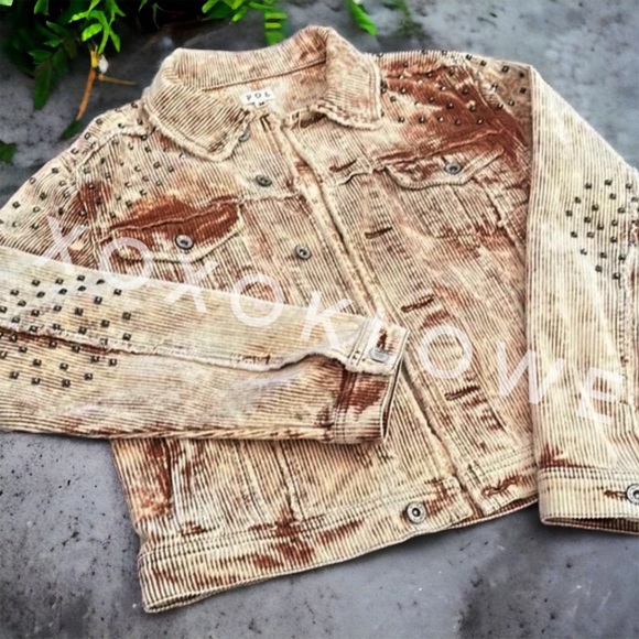 POL Golden Tan Vintage Washed Studded Corduroy Jacket Relaxed Fit - Picture 5 of 16